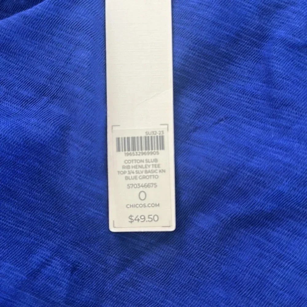 NWT Chico’s 3/4 Sleeve Size 0 Blue Shirt (S) - Picture 6 of 6